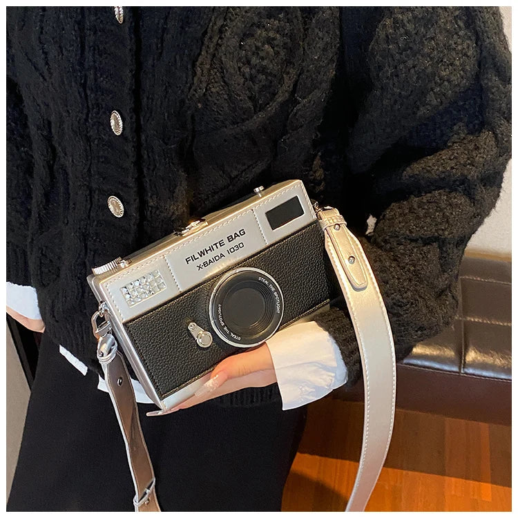 Sac à bandoulière unisexe en forme d'appareil photo rétro, boîte en PU, nouveau sac carré polyvalent à la mode, sac à bandoulière décontracté pour les déplacements, 2026