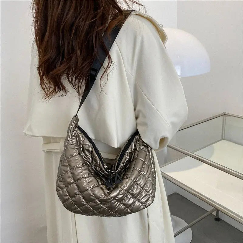 Sac à Main Vintage en Nylon pour Femme, Sous les Bras, Décontracté, Imperméable, Hobo, Matelassé, en Coton