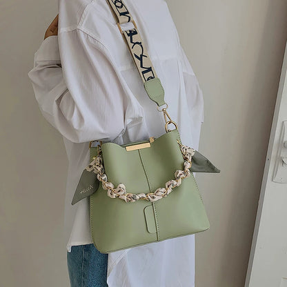 sac de luxe femme sac luxe célèbre marque Sacs à main et bourses pour femmes, en seau, marque, décor écharpe en soie Pure, sangle Large, sac à bandoulière de grande capacité, nouvelle collection, 2022