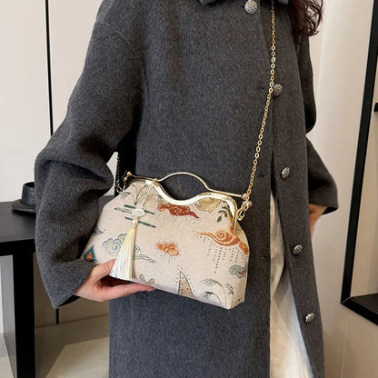 JOinitied-Pochette à franges vintage pour femme, sac à main de luxe, sacs à bandoulière, sac à main de soirée, mariée, mariage, mode