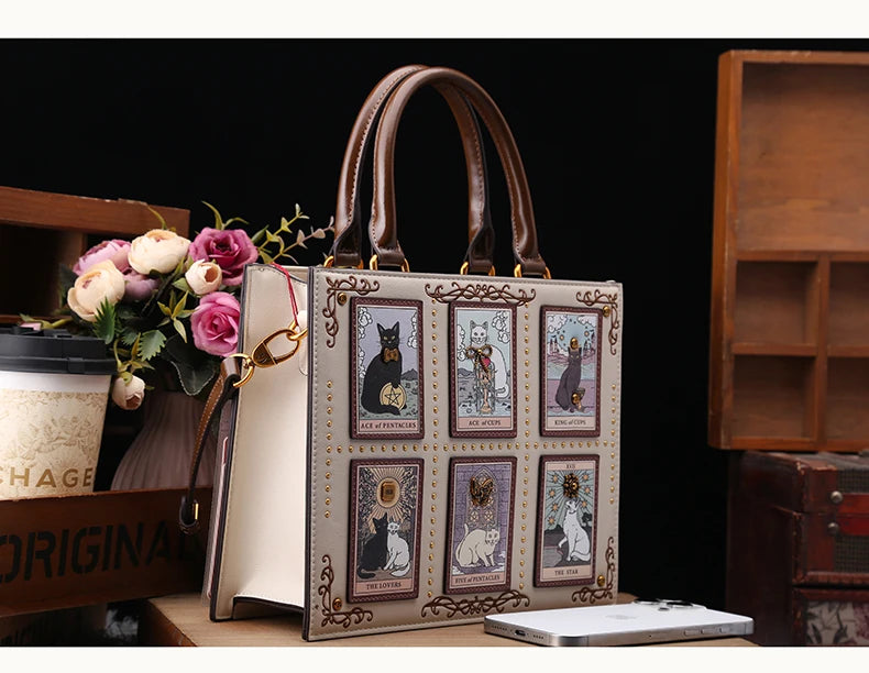 Sac de créateur vintage et de luxe avec broderie délicate impression de chat sac fourre-tout populaire et à la mode pour femmes de grande capacité
