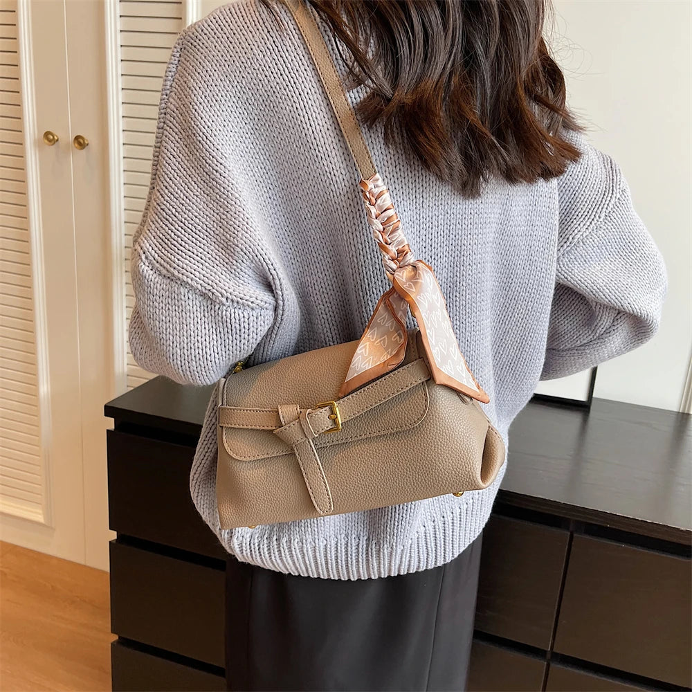 sac a main femme luxe sac de luxe femme haute qualité nouveautés sacs à main MOODS-Sac à bandoulière en cuir PU souple pour femme, motif litchi, ceinture rétro, sac à rabat avec écharpe décorative