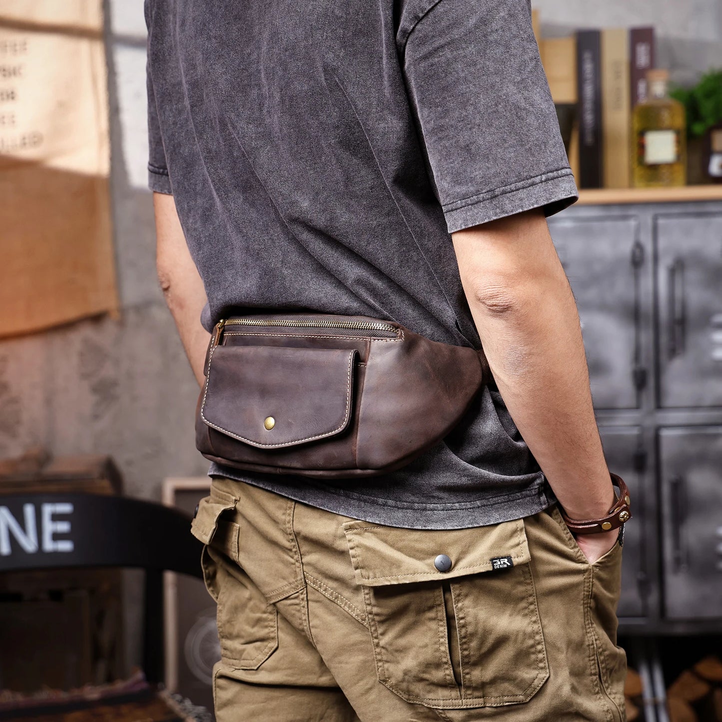 Sac banane homme cuir marron