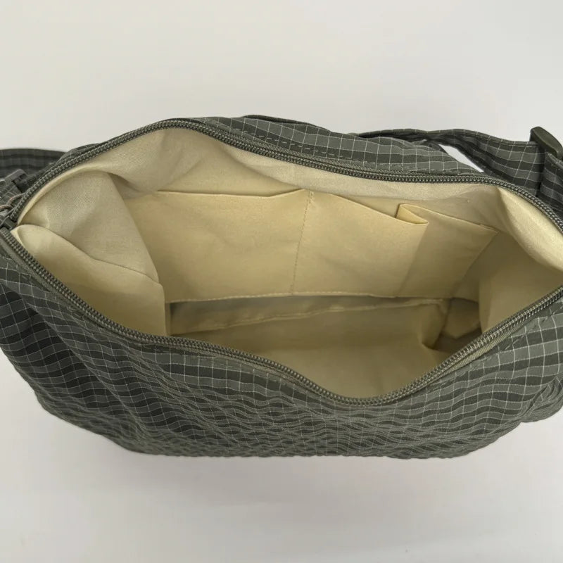 Sacs à bandoulière en Nylon coréen, fourre-tout Simple à carreaux avec fermeture éclair, sacs nuage plissés avec cordon de serrage, nouveau sac à bandoulière de banlieue