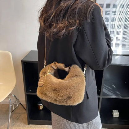 Sac à bandoulière en peluche pour femmes, mignon à la mode, couleur unie, doux et moelleux, sac à main automne hiver