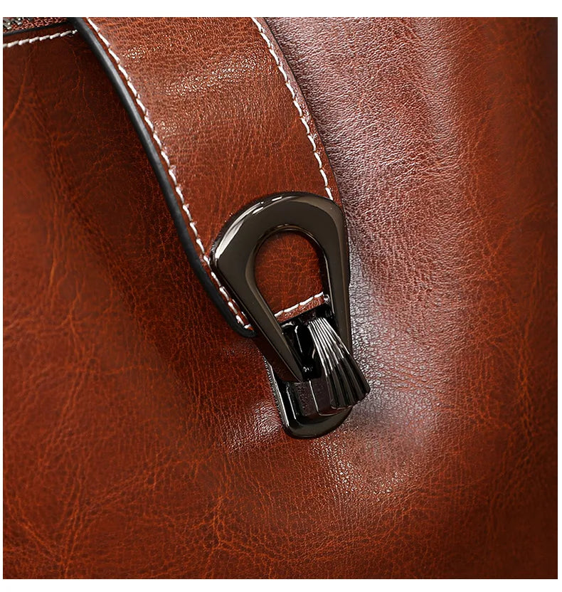 Sac seau en cuir véritable ciré d'huile pour femmes, sac à main décontracté et Simple, grande capacité, cuir de vache, fourre-tout à la mode