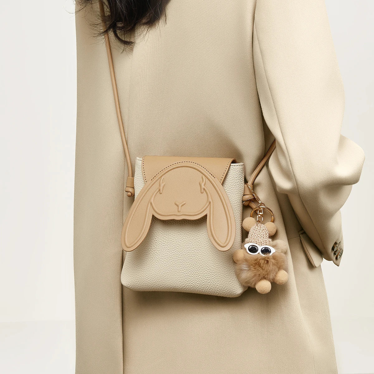 FOXER-Petit sac à bandoulière en cuir pour femme, sac pour téléphone portable, design lapin mignon, initié