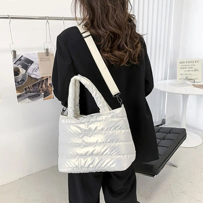 Sac fourre-tout bouffant pour femmes, sac à main bouffant matelassé léger en coton rembourré, sac à bandoulière rembourré en duv