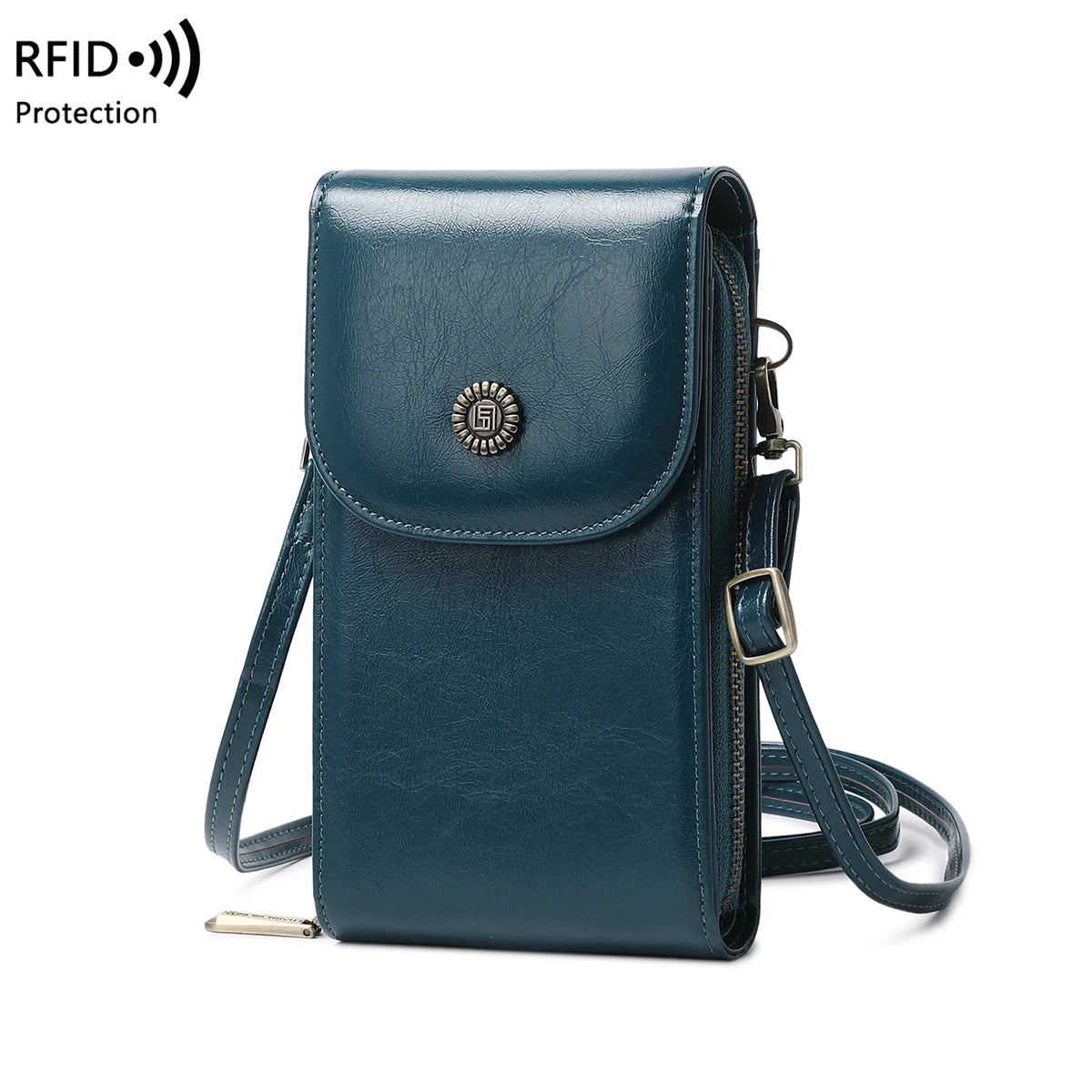 Sac rétro en cuir pour téléphone portable, anti-vol, RFID, brosse, sac à main à démarrage vertical, portefeuille à bandoulière tendance