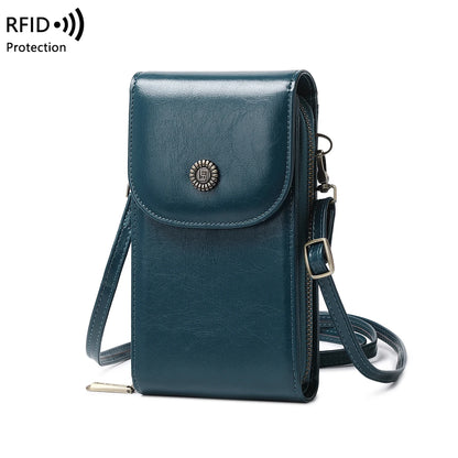 Sac rétro en cuir pour téléphone portable, anti-vol, RFID, brosse, sac à main à démarrage vertical, portefeuille à bandoulière tendance