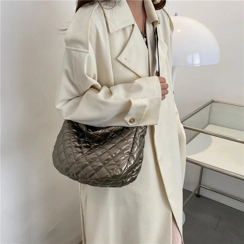 Sac à Main Vintage en Nylon pour Femme, Sous les Bras, Décontracté, Imperméable, Hobo, Matelassé, en Coton