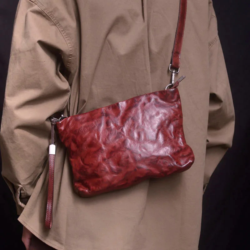 Gland TOO-Sac à bandoulière rétro plissé unisexe, sac à bandoulière multifonctionnel, pochette en cuir de cercle, sac à bandoulière à fermeture éclair, personnalité