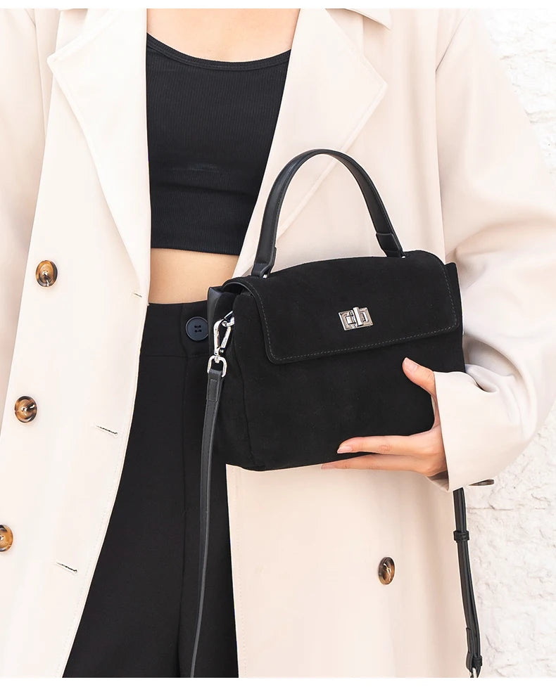 Nouveau sac bandoulière de luxe en cuir véritable et daim naturel pour femme, collection automne-hiver 2026 – Sac messager de créateur pour le quotidien