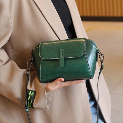 Sac à bandoulière en cuir de vachette véritable pour femme, petit sac à main à coque initié, sac de téléphone décontracté pour femme, huile d'avertissement, à la mode et polyvalent