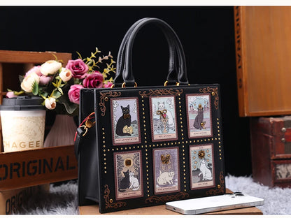 Sac de créateur vintage et de luxe avec broderie délicate impression de chat sac fourre-tout populaire et à la mode pour femmes de grande capacité