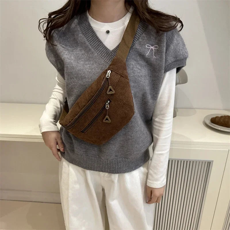 Sac banane femme velours côtelé