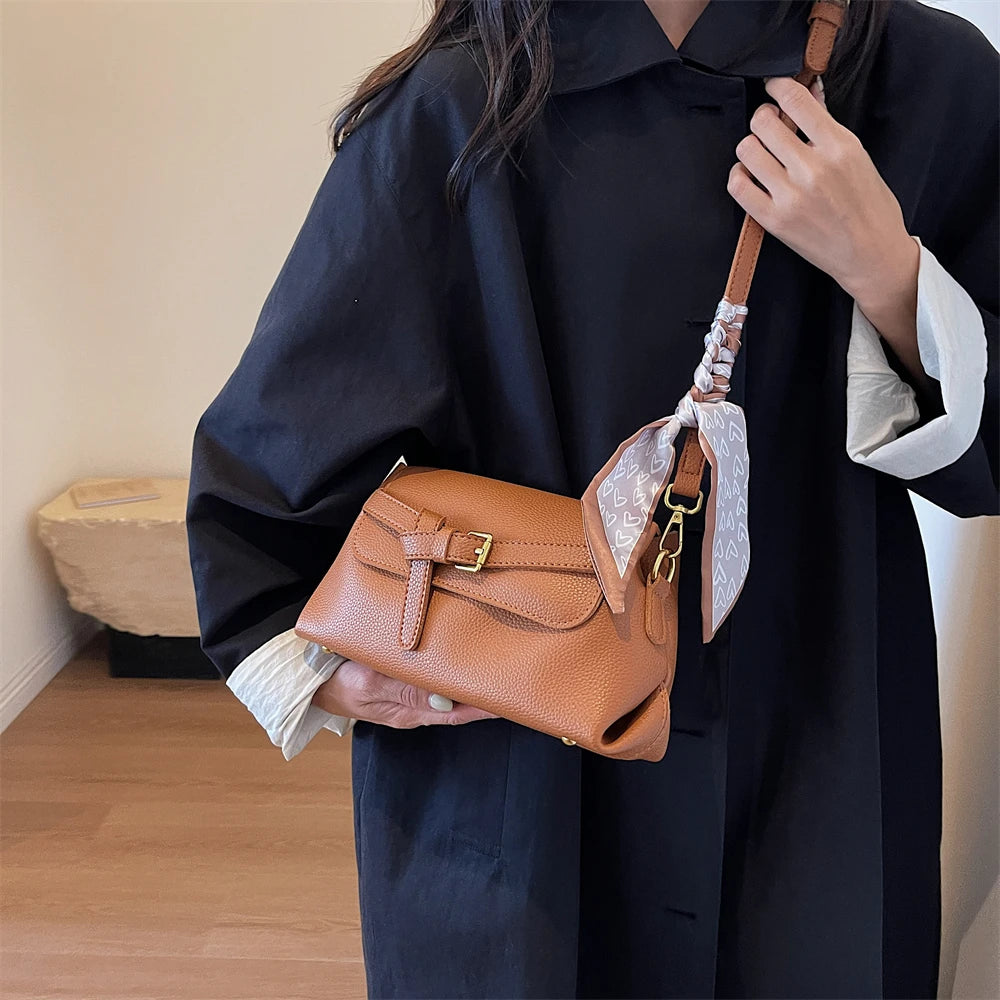 sac a main femme luxe sac de luxe femme haute qualité nouveautés sacs à main MOODS-Sac à bandoulière en cuir PU souple pour femme, motif litchi, ceinture rétro, sac à rabat avec écharpe décorative