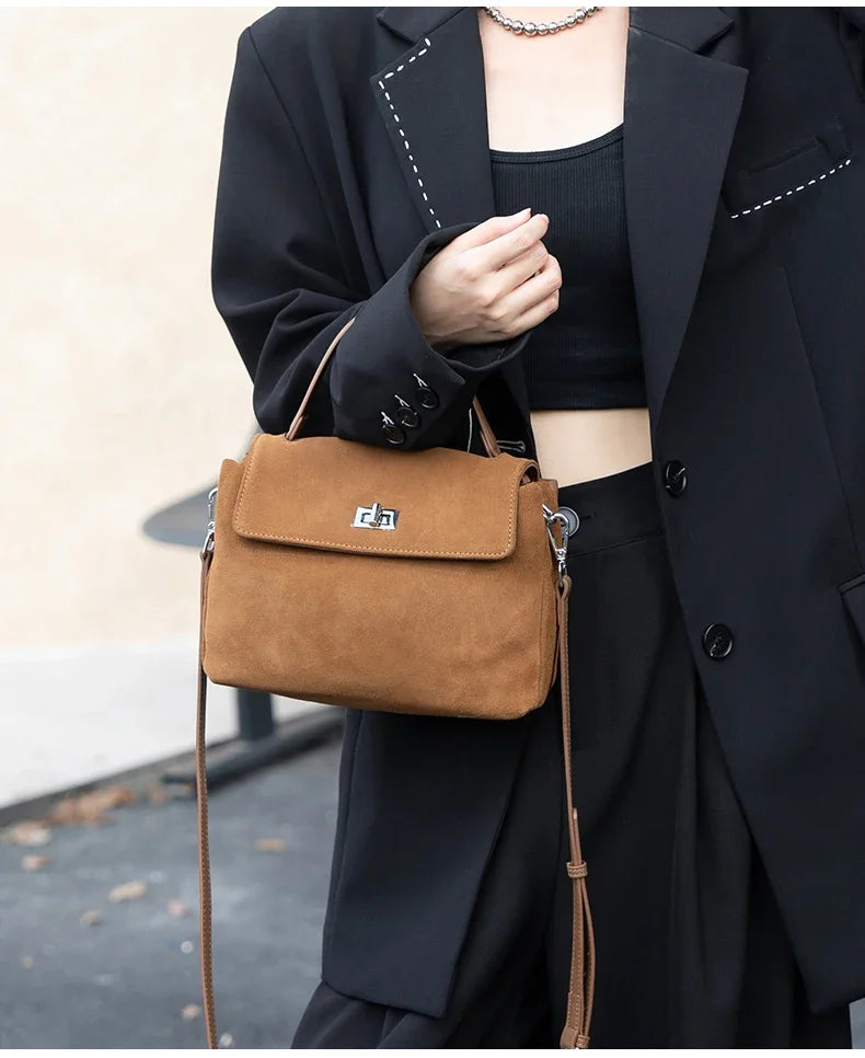 Nouveau sac bandoulière de luxe en cuir véritable et daim naturel pour femme, collection automne-hiver 2026 – Sac messager de créateur pour le quotidien