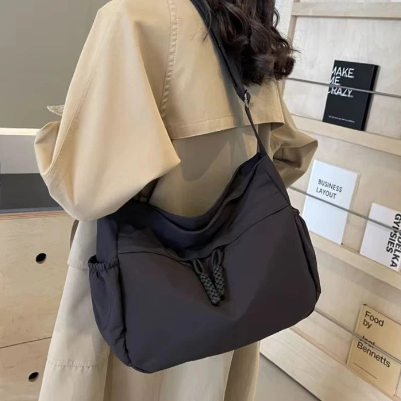 Sac à Bandoulière Hobos en Nylon pour Femme, Sacoche à Fermeture Éclair, Décontractée, Solide, de Grande Capacité, à la Mode, 2025