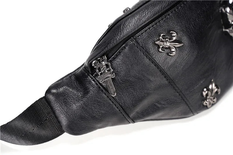 Sac banane noir en cuir