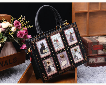Sac de créateur vintage et de luxe avec broderie délicate impression de chat sac fourre-tout populaire et à la mode pour femmes de grande capacité