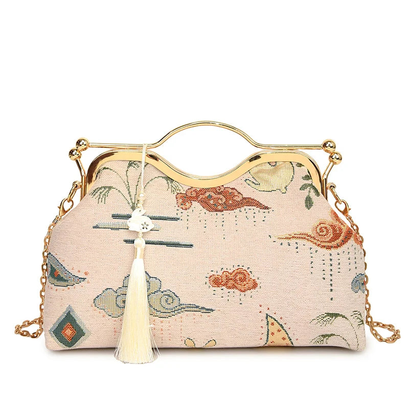 JOinitied-Pochette à franges vintage pour femme, sac à main de luxe, sacs à bandoulière, sac à main de soirée, mariée, mariage, mode