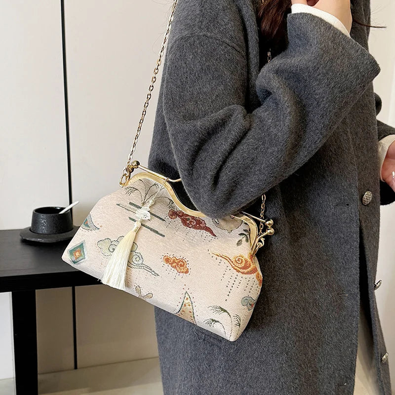 JOinitied-Pochette à franges vintage pour femme, sac à main de luxe, sacs à bandoulière, sac à main de soirée, mariée, mariage, mode