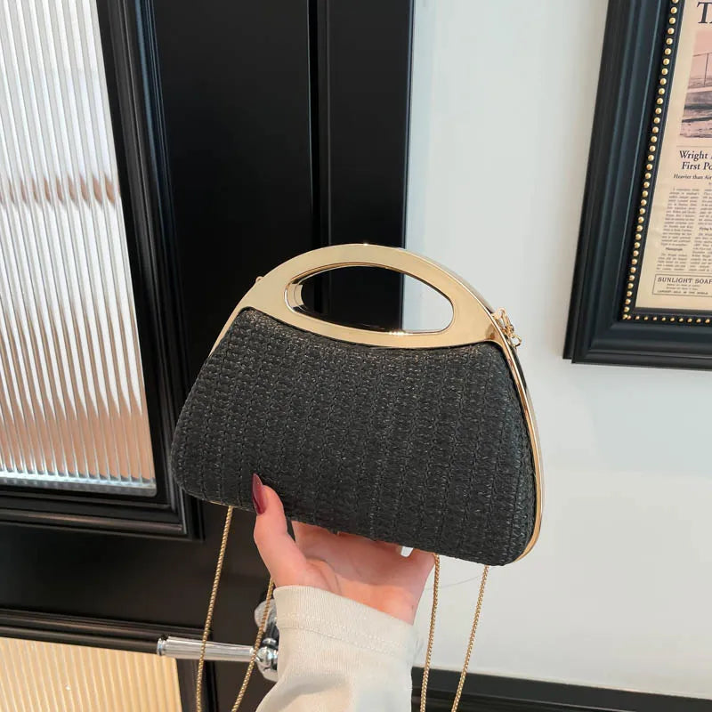 sac à main luxe pochette soirée femme MOODS – pochette de soirée en paille tricotée de couleur arc-en-ciel pour femmes, sacs à main de luxe de créateur avec chaîne dorée, pour mariage, dîner, fête