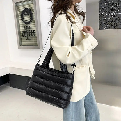 Sac fourre-tout bouffant pour femmes, sac à main bouffant matelassé léger en coton rembourré, sac à bandoulière rembourré en duv