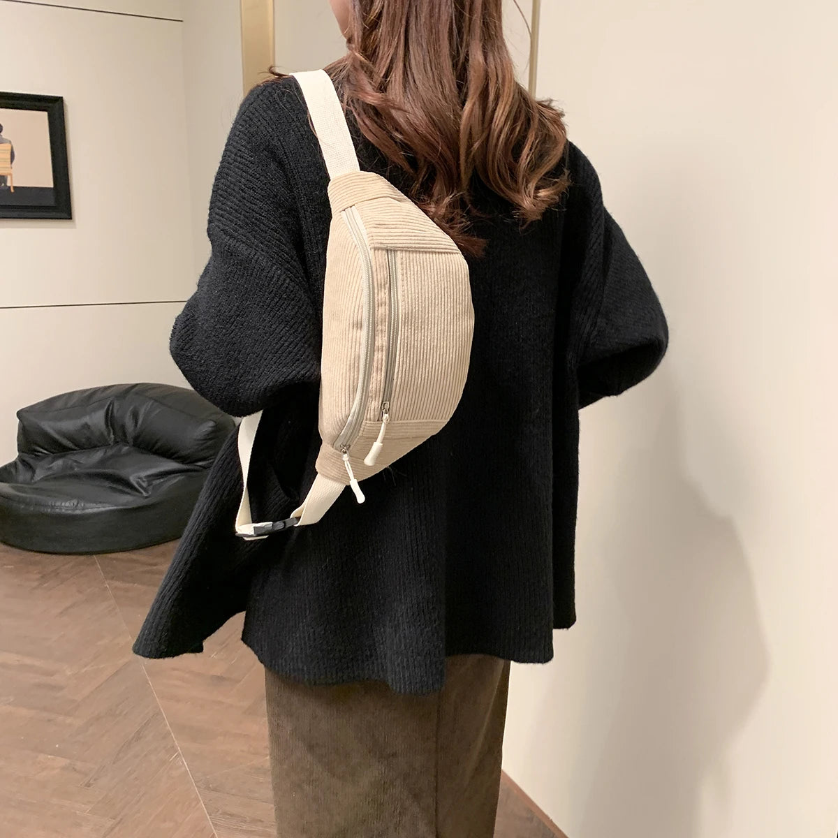 Sac banane velours beige