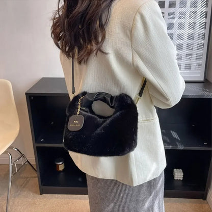 Sac à bandoulière en peluche pour femmes, mignon à la mode, couleur unie, doux et moelleux, sac à main automne hiver