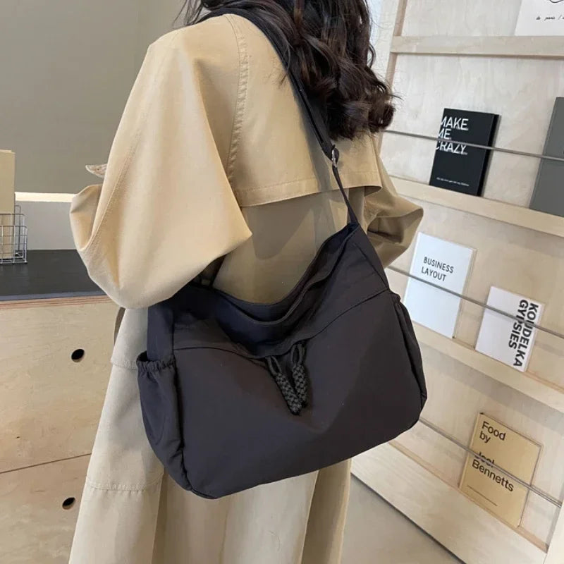 Sac à Bandoulière Hobos en Nylon pour Femme, Sacoche à Fermeture Éclair, Décontractée, Solide, de Grande Capacité, à la Mode, 2025