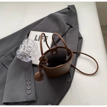 Sac à bandoulière en cuir pour femmes, 1 pièce, Design boule tissée minimaliste, cuir souple, sangle amovible, sac à main à fermeture magnétique