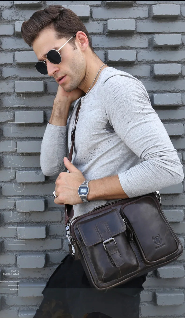 BULLCAPTAIN nouveau sac à bandoulière en cuir véritable pour hommes porte-documents pour hommes sac de messager décontracté mallette d'affaires Style hommes sac à bandoulière