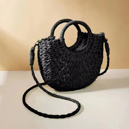 Yogodlns fait à la main demi-rond rotin tissé sac de paille été femmes messager sacs à bandoulière filles petit sac à main de plage nouveau