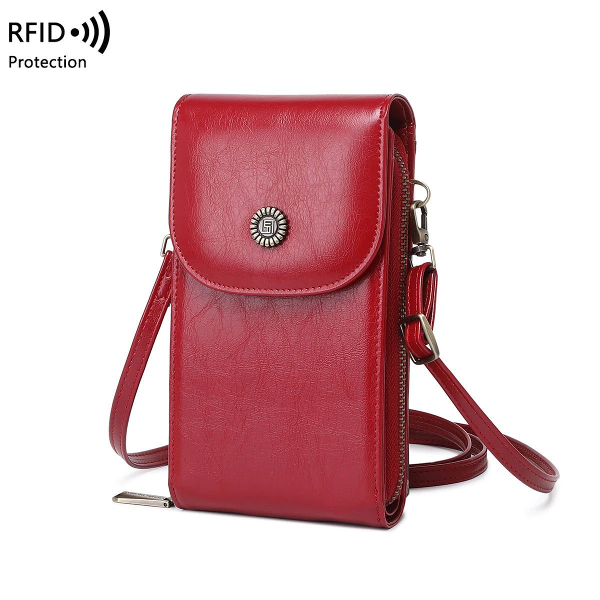 Sac rétro en cuir pour téléphone portable, anti-vol, RFID, brosse, sac à main à démarrage vertical, portefeuille à bandoulière tendance