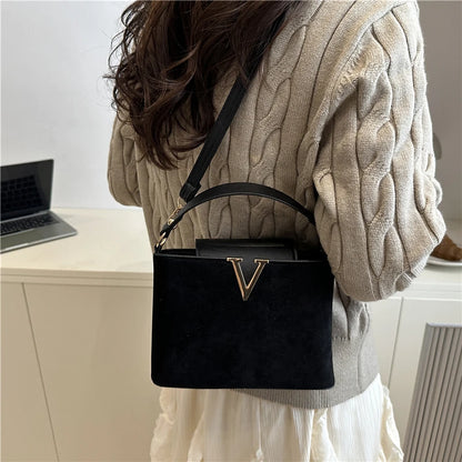 Mini sac en daim à la mode pour femmes, sac fourre-tout en fausse daim, sac à main décoratif avec boucle de verrouillage, sacs à bandoulière