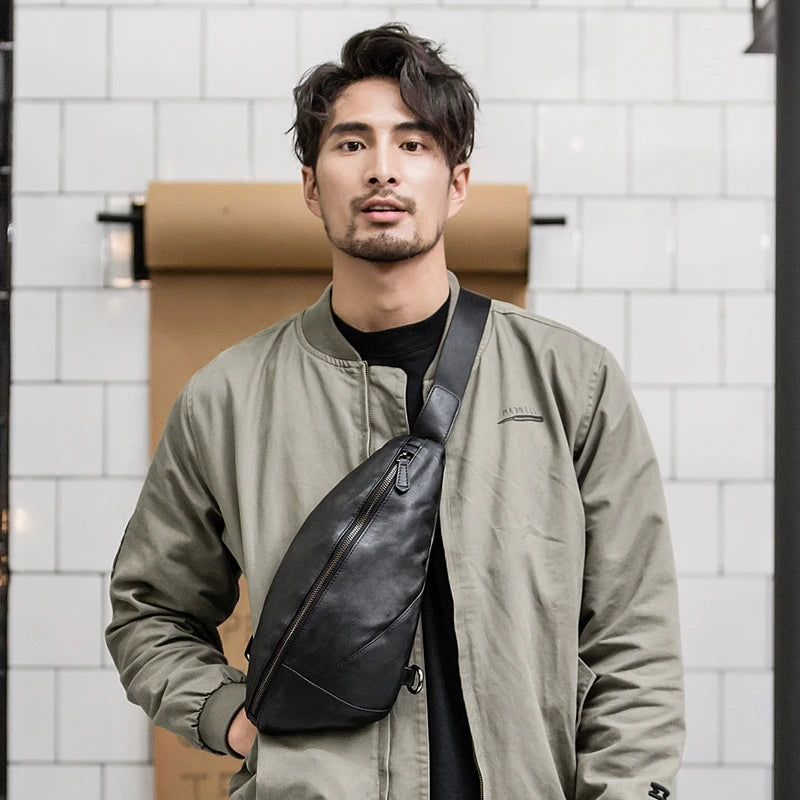 Sac banane cuir noir homme