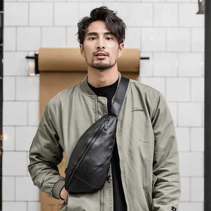 Sac banane cuir noir homme