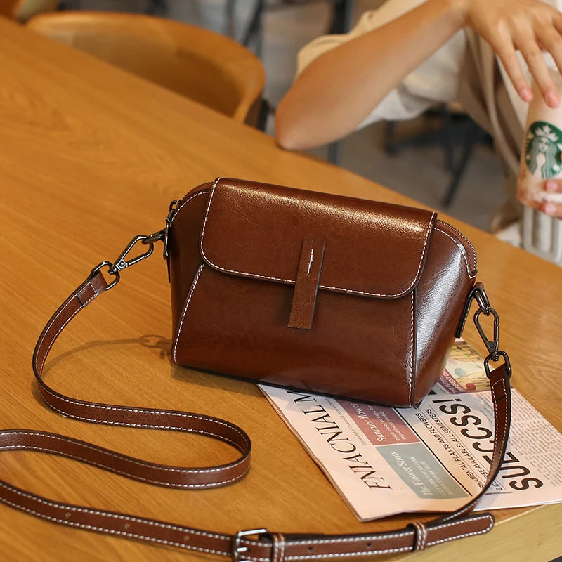 Sac à bandoulière en cuir de vachette véritable pour femme, petit sac à main à coque initié, sac de téléphone décontracté pour femme, huile d'avertissement, à la mode et polyvalent