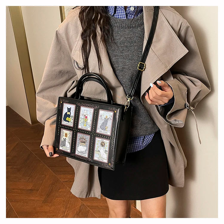Sacs fourre-tout décontractés de marque pour femme, sacs bandoulière messager pour femme, grands sacs à main féminins, sacs de luxe de créateurs, grands sacs à main à motif chat, sacs à bandoulière