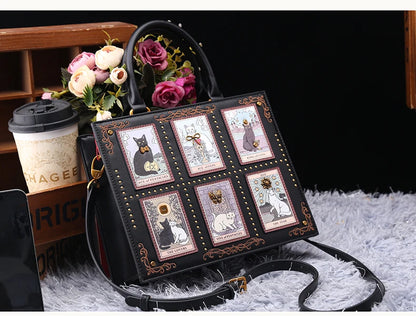 Sac de créateur vintage et de luxe avec broderie délicate impression de chat sac fourre-tout populaire et à la mode pour femmes de grande capacité