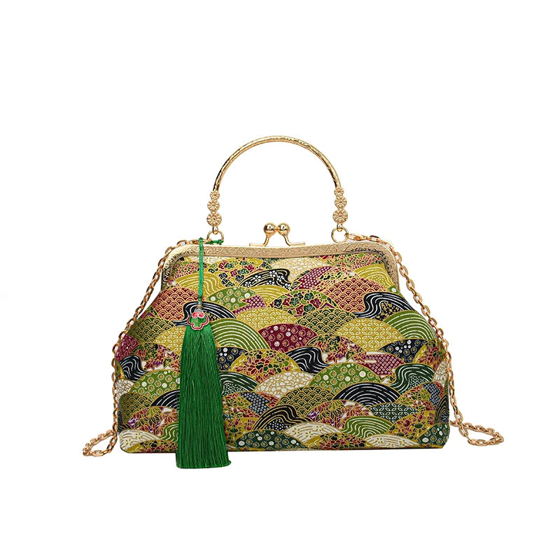 Sacs à bandoulière Vintage brodés pour femmes, élégant sac à main à poignée supérieure en métal avec sangle à chaîne réglable, pochette de fête, portefeuille