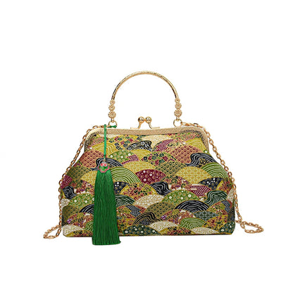 Sacs à bandoulière Vintage brodés pour femmes, élégant sac à main à poignée supérieure en métal avec sangle à chaîne réglable, pochette de fête, portefeuille