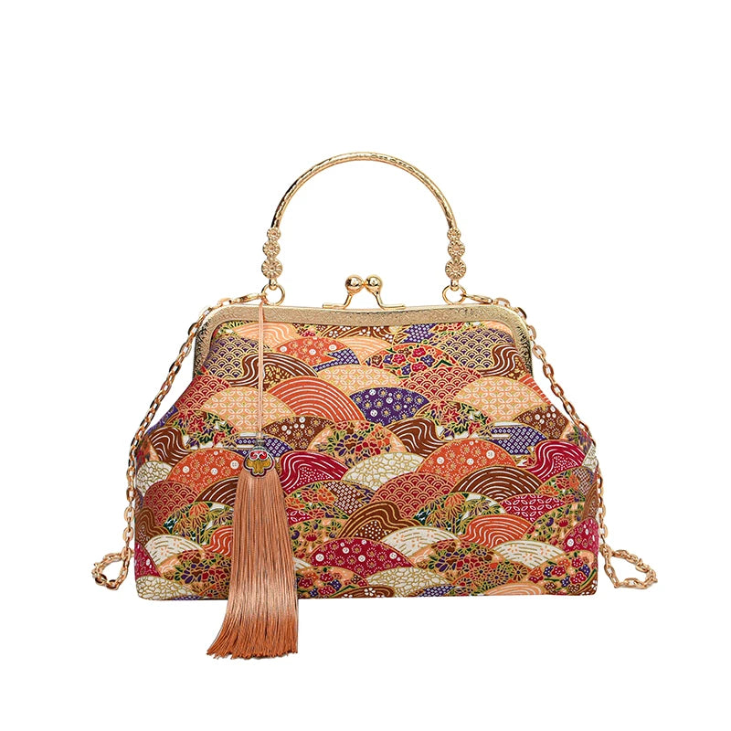 Sacs à bandoulière Vintage brodés pour femmes, élégant sac à main à poignée supérieure en métal avec sangle à chaîne réglable, pochette de fête, portefeuille