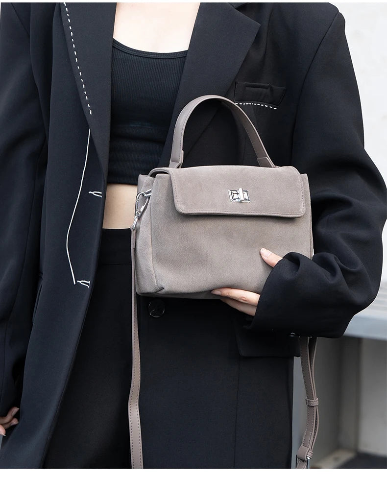 Nouveau sac bandoulière de luxe en cuir véritable et daim naturel pour femme, collection automne-hiver 2026 – Sac messager de créateur pour le quotidien