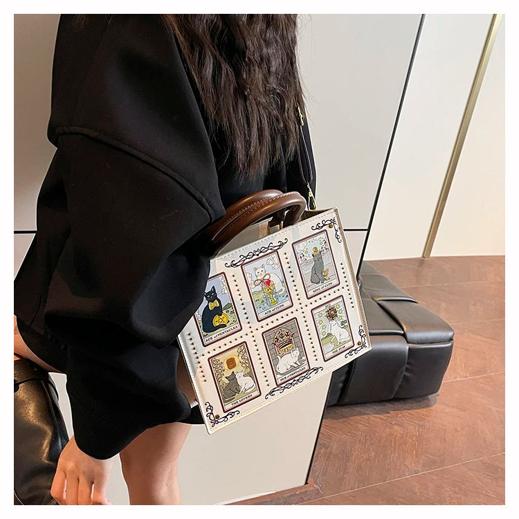 Sacs fourre-tout décontractés de marque pour femme, sacs bandoulière messager pour femme, grands sacs à main féminins, sacs de luxe de créateurs, grands sacs à main à motif chat, sacs à bandoulière