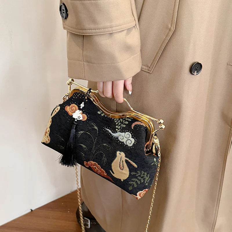 JOinitied-Pochette à franges vintage pour femme, sac à main de luxe, sacs à bandoulière, sac à main de soirée, mariée, mariage, mode
