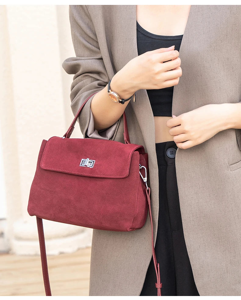 Nouveau sac bandoulière de luxe en cuir véritable et daim naturel pour femme, collection automne-hiver 2026 – Sac messager de créateur pour le quotidien