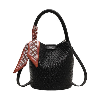 Sac seau à la mode pour femmes, sac à main élégant effet tissé de couleur unie, sac à bandoulière et sac à bandoulière, peut être porté à la main